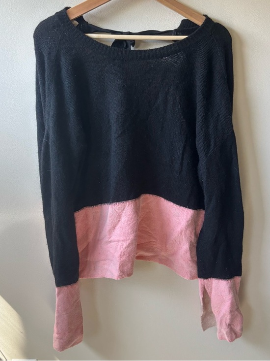 Marni Sweaters - Marni Black and Pink Colorblock Scoop-Neck Sweater